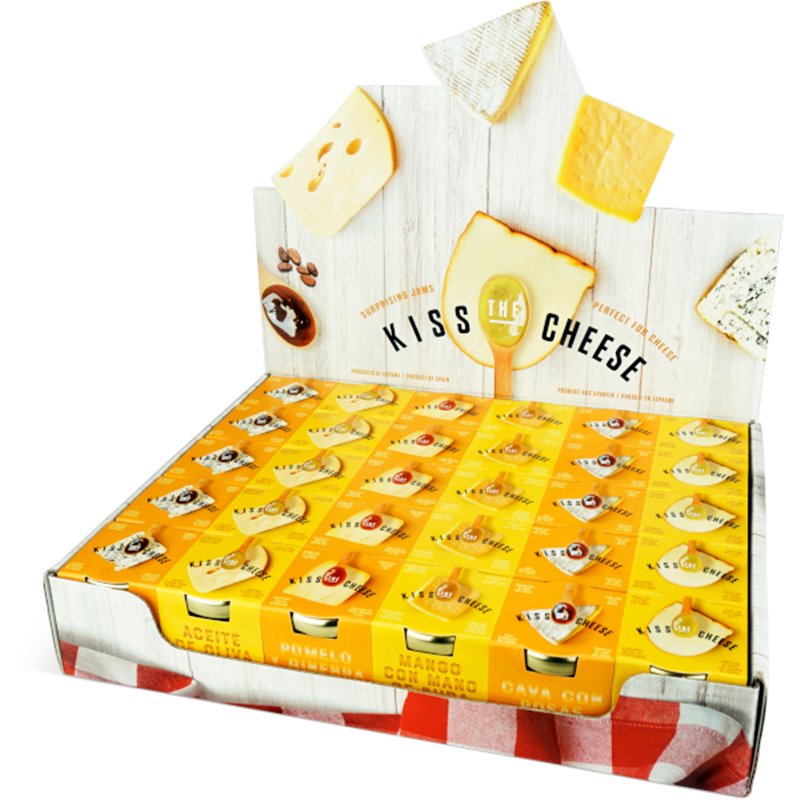 P.O.S. 5 smaken display Kiss the Cheese 30x40g