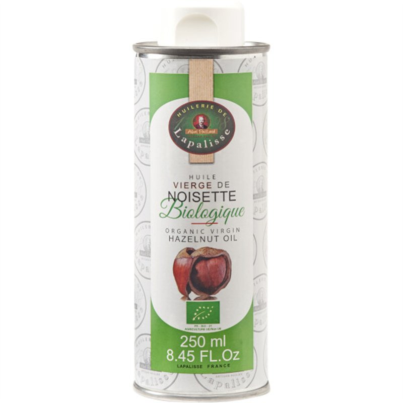 Organic virgin hazelnut oil in a metal can 250ml