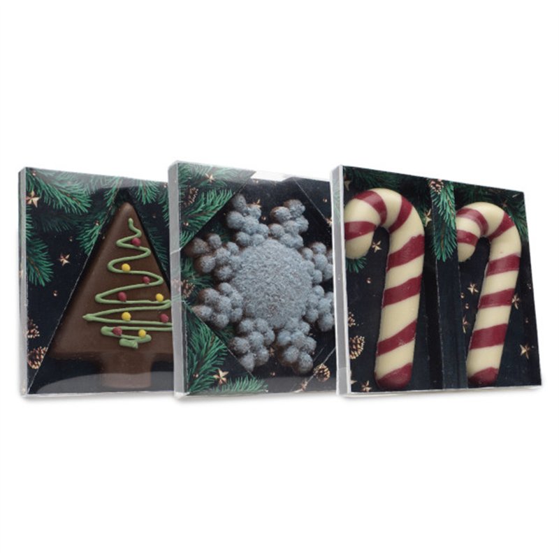 Kerstornamenten set handbeschilderde witte chocolade, 3 varianten, 56g