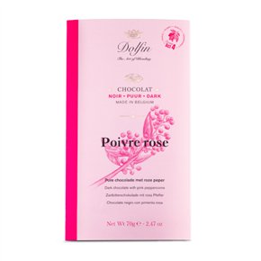 Zwarte Chocolade Roze bessen 70g*